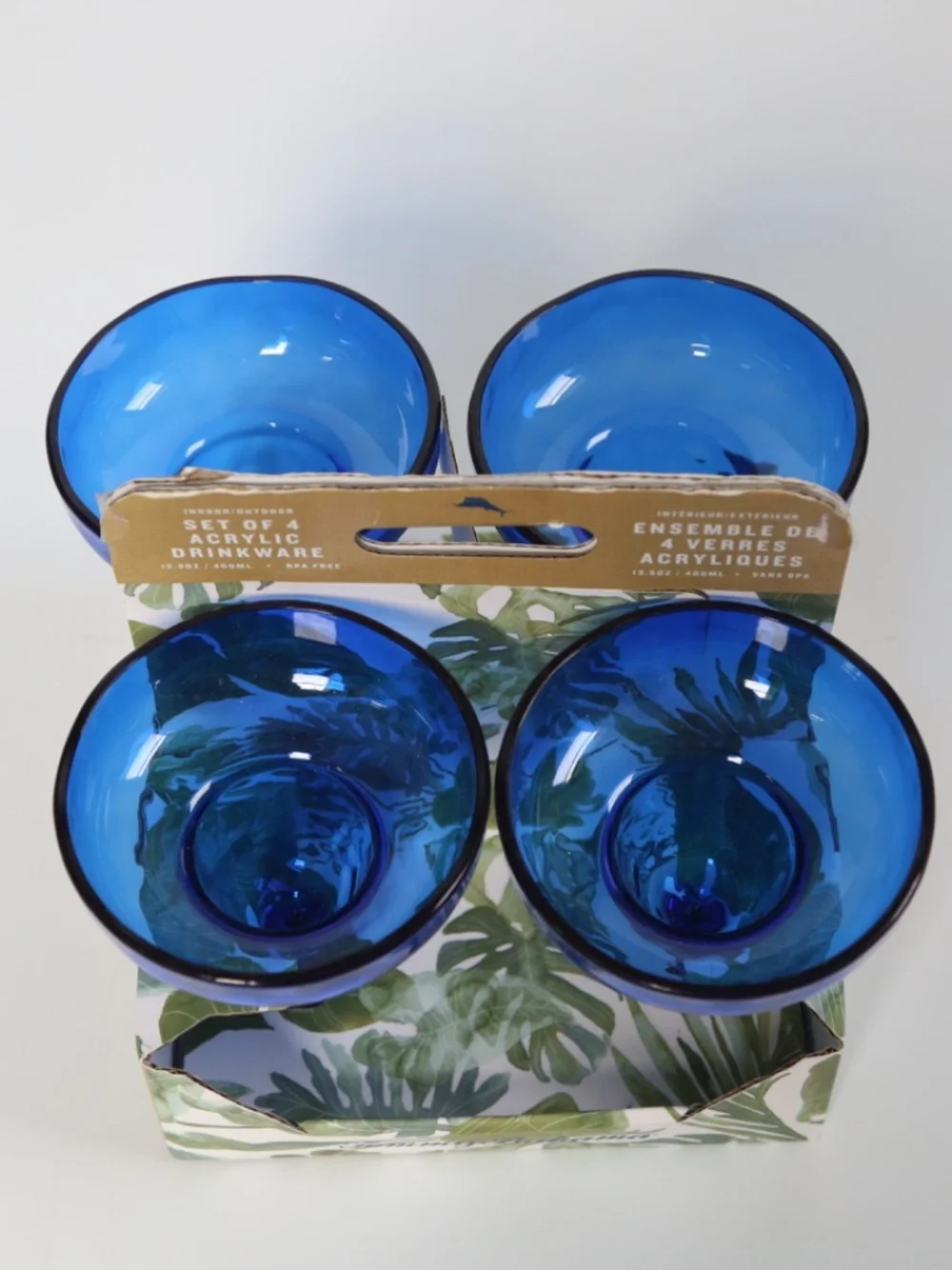 NEW Tommy Bahama Set of 4 Acrylic 13.5oz Margarita Drinkware in Royal Blue